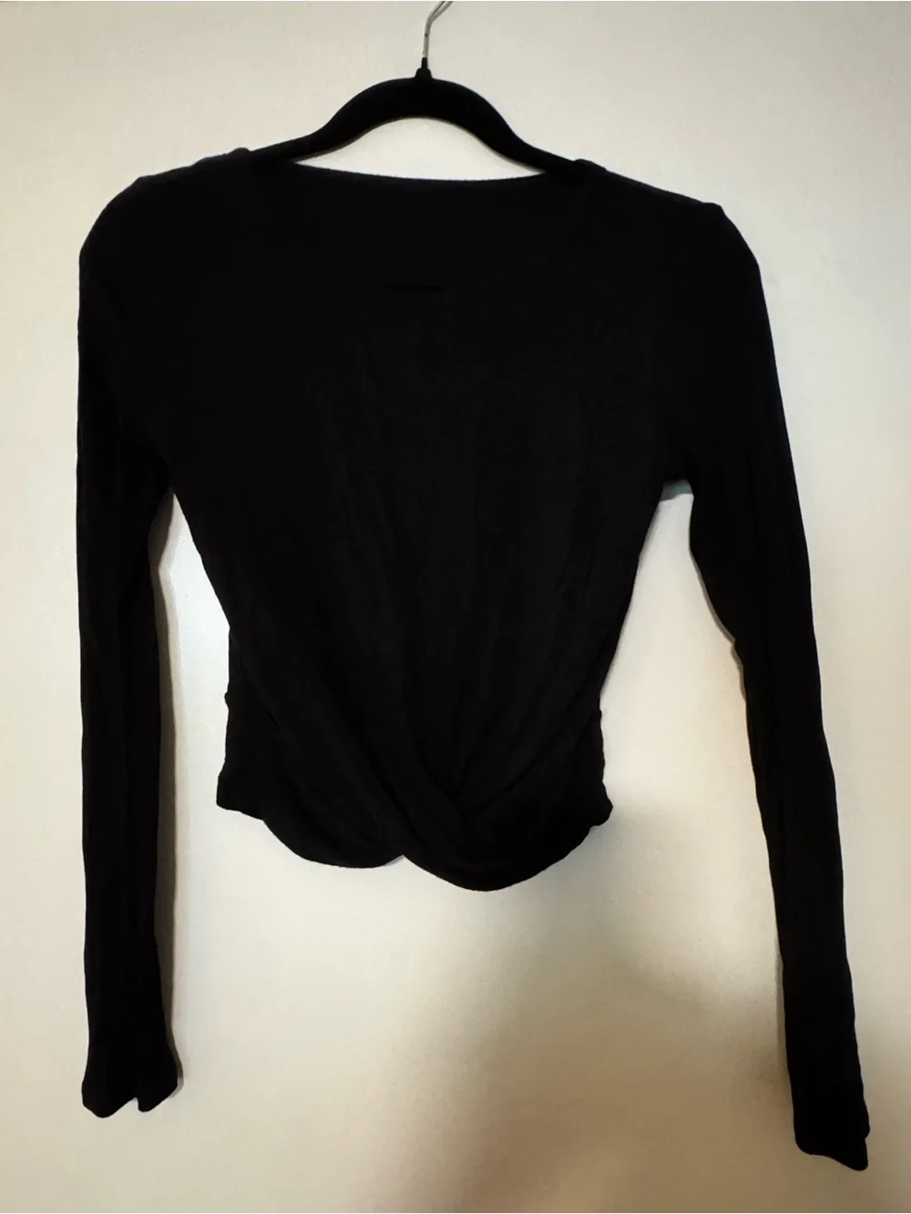 All Long-Sleeve Twist Front Crop Top - Black